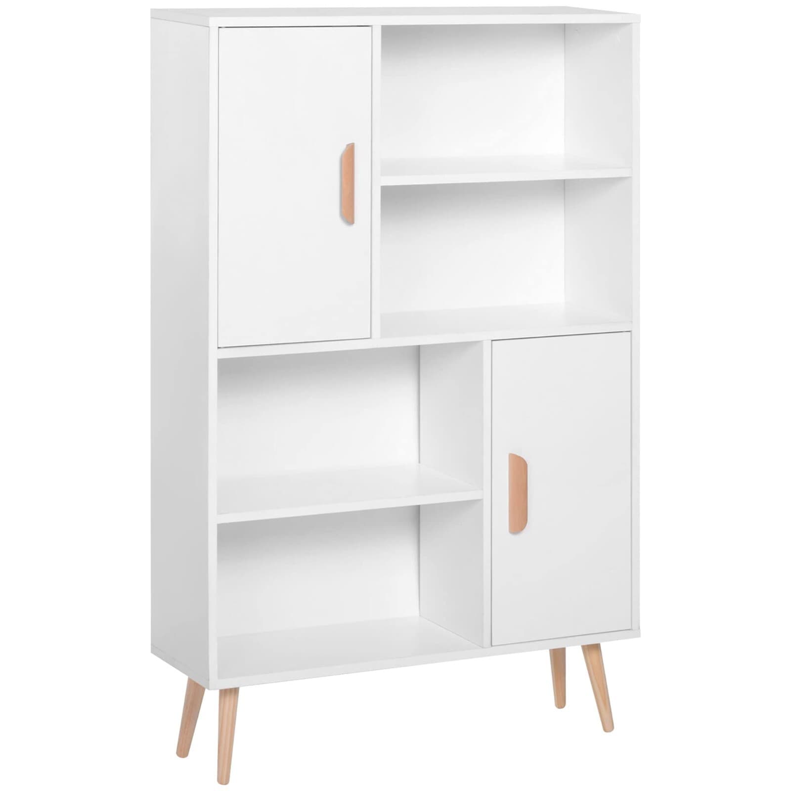 Bibliothèque Blanche + Bois Etagères + 2 Placards Scandinave