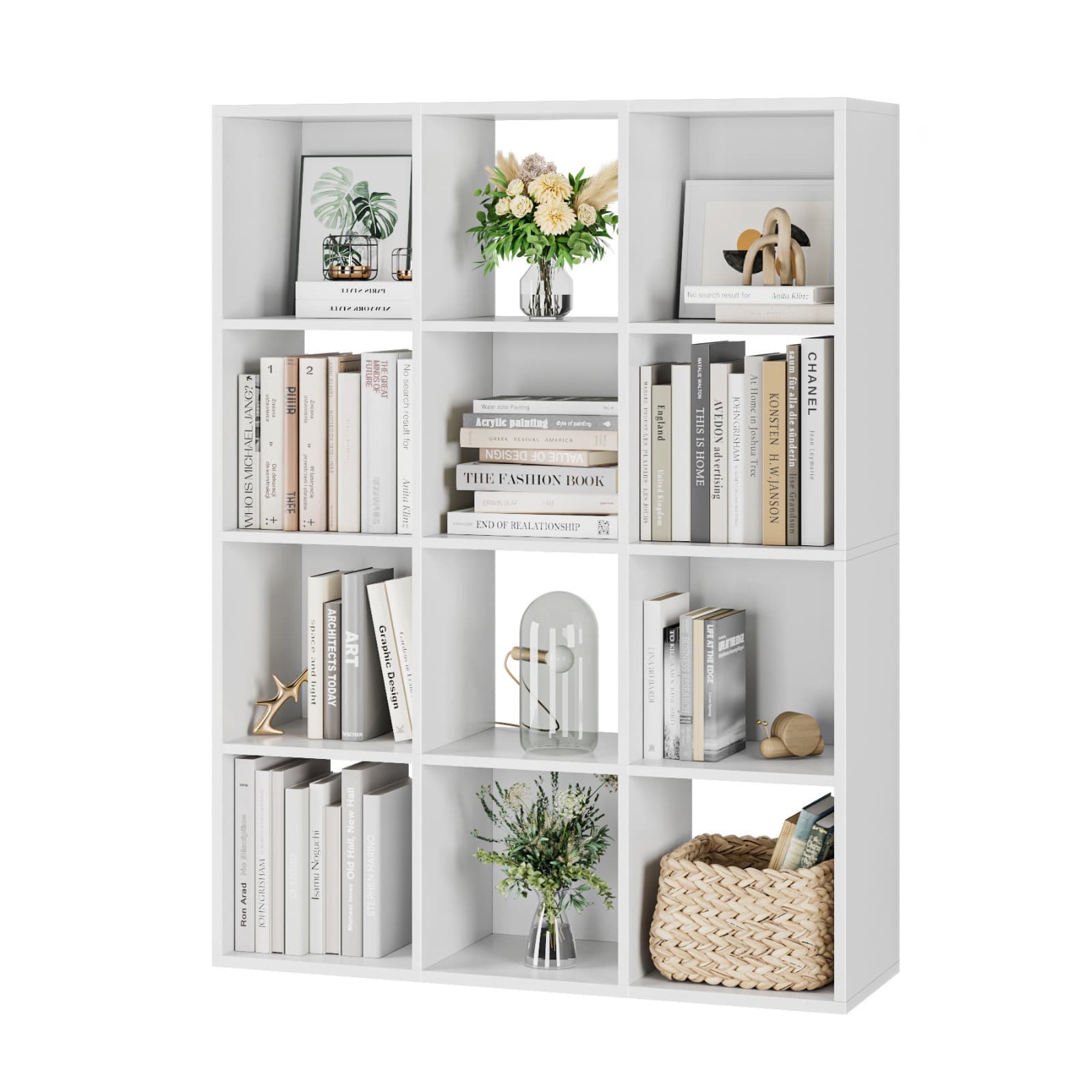 Bibliothèque, Armoire Étagère de Rangement avec 12 Compartiments, Blanc
