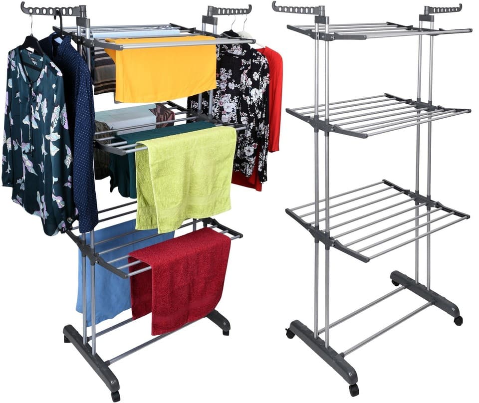 Étendoir à linge pliable gris Sonora sur roulettes