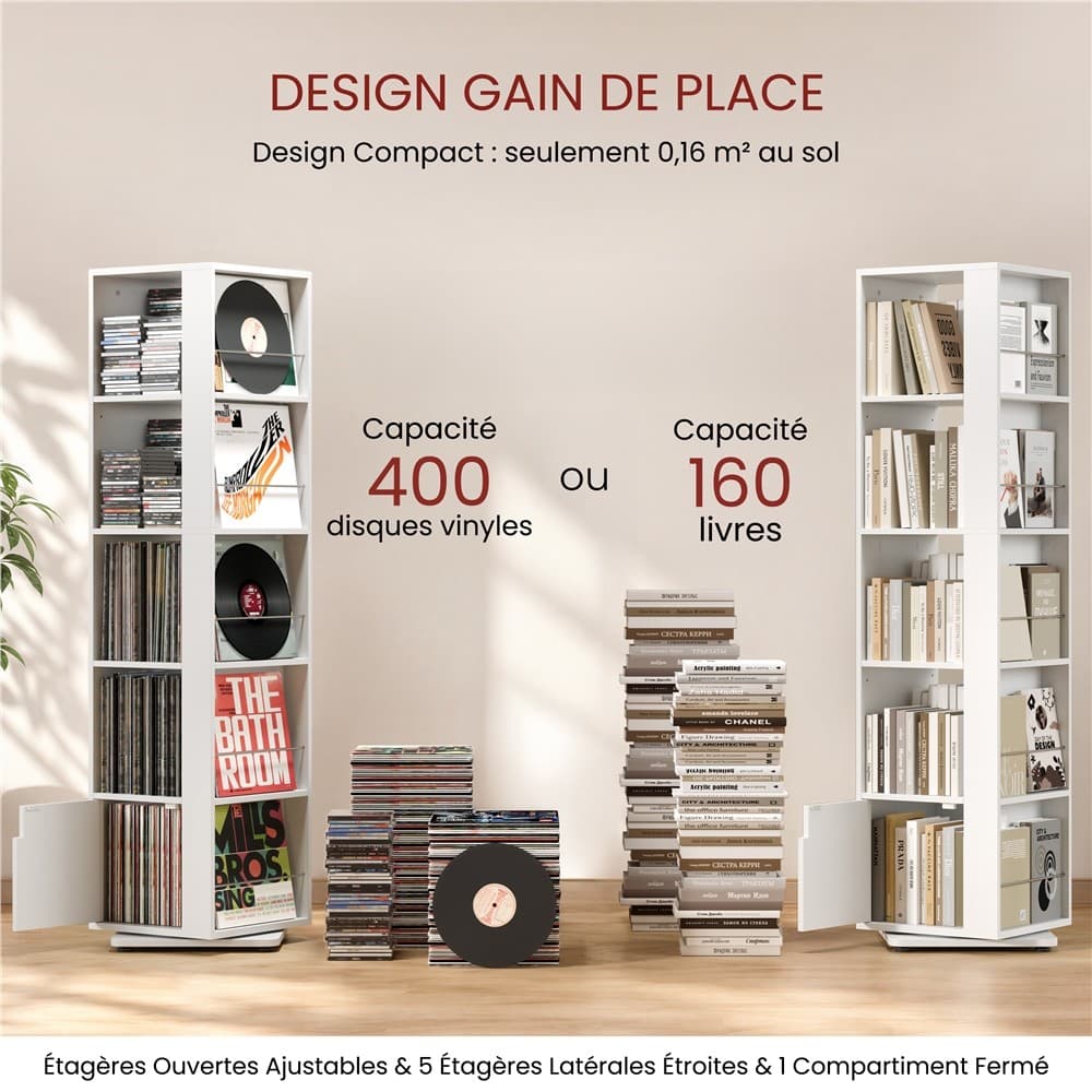 Bibliothèque Rotative 360° Étagère à Livres 169 cm H pour Salon Chambre Bureau