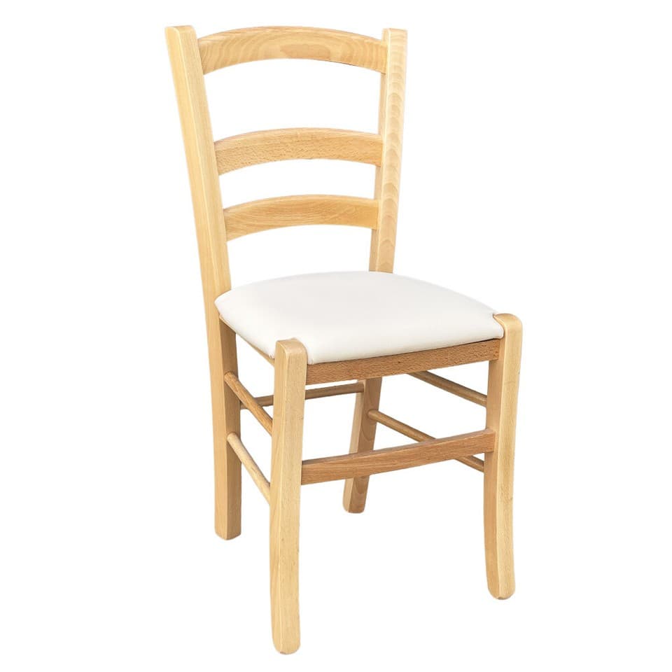 Chaise Bois venezia Couleur Naturel Avec Siège Cuir Artificiel Rembourré Crème