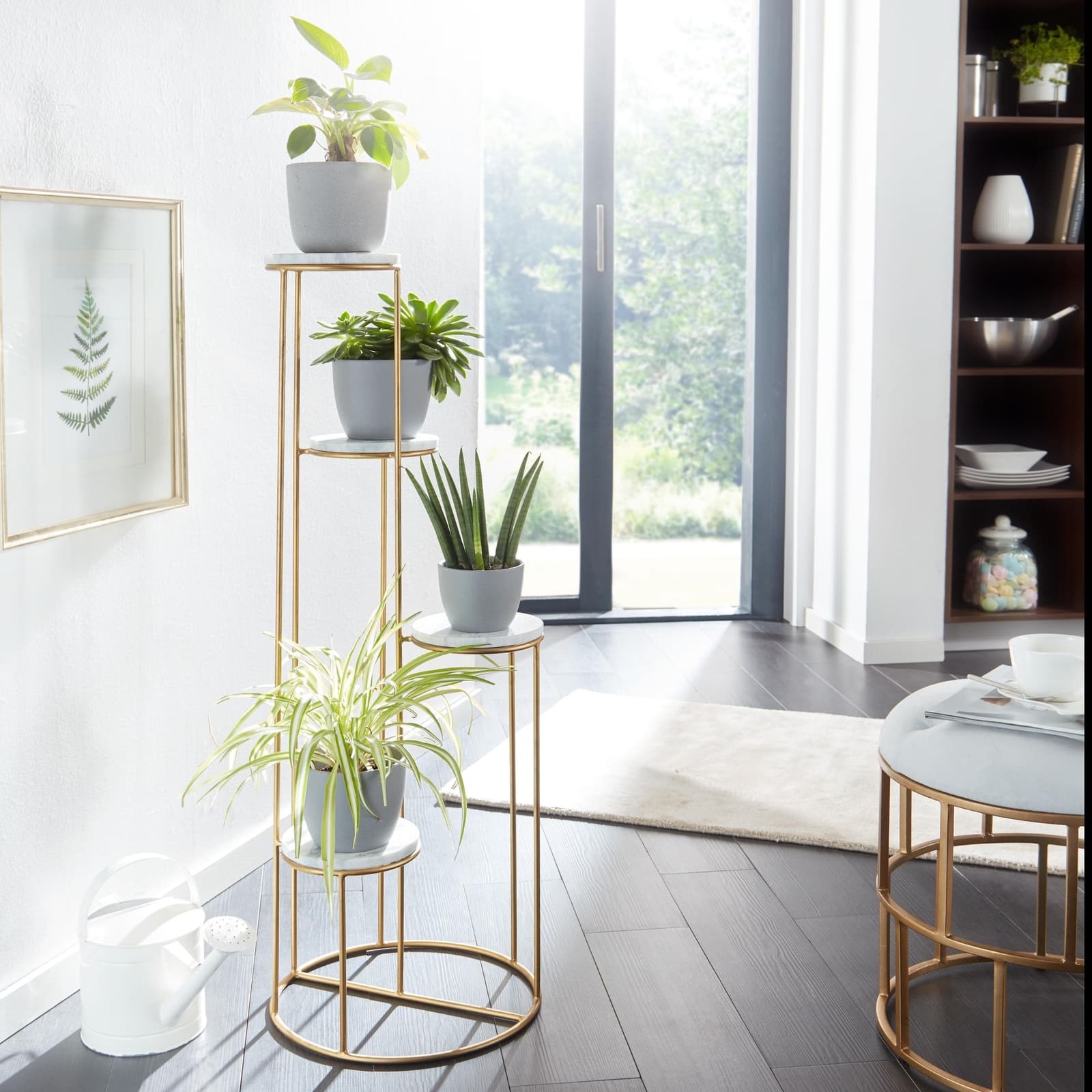 FineBuy Étagère à Plantes Marbre Véritable Blanc 36,5x107,5x36,5 Support Fleurs