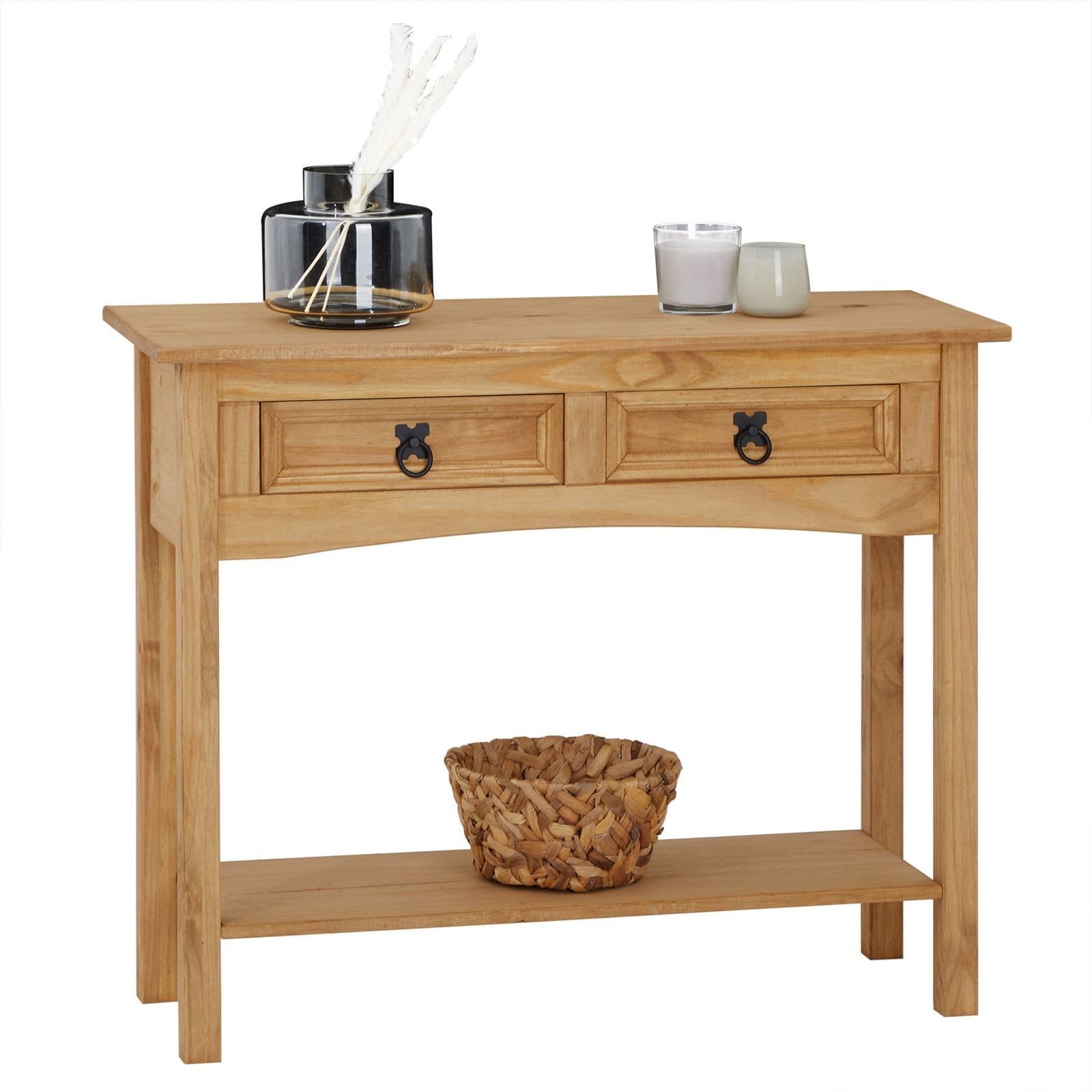 Console table meuble d'appoint style mexicain 2 tiroirs pin finition teinté/ciré