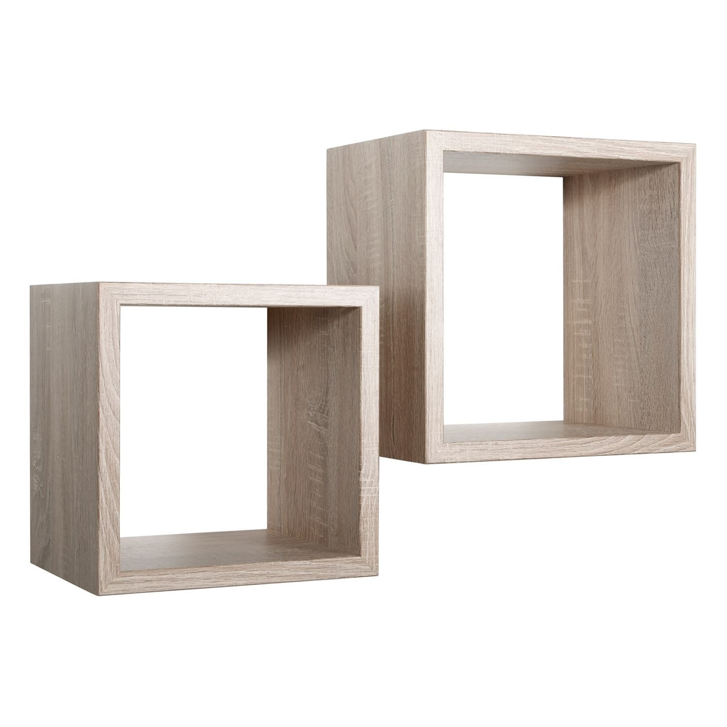 ÉTAGÈRES À MUR LOT DE 2 CUBES CHÊNE NATUREL SCIÉ MOD. Q-BIS MAXI