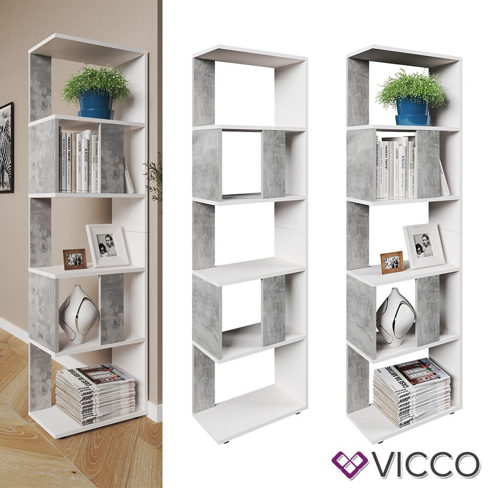 Étagère de bureau bibliothèque séparateur de pièce béton blanc Vicco