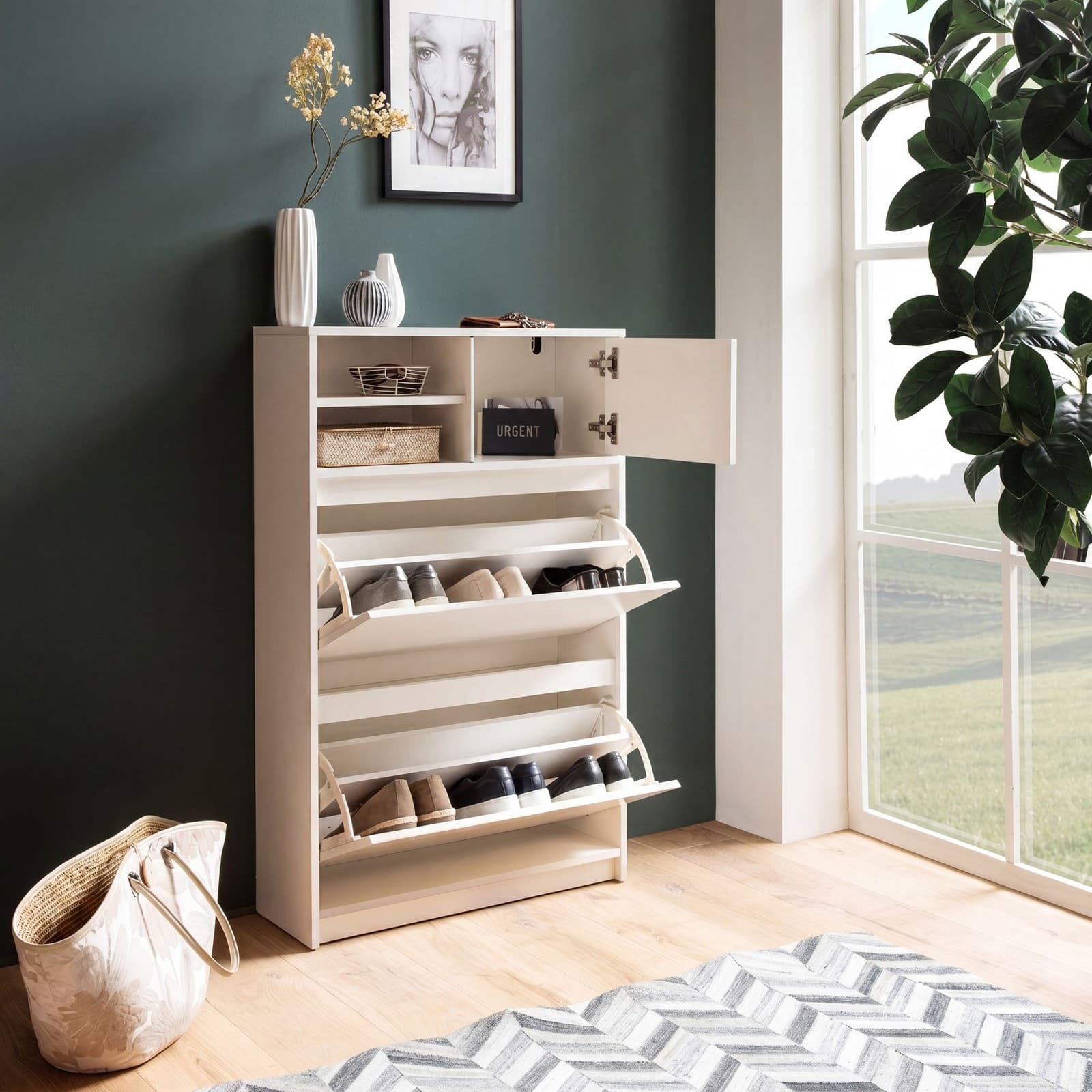 FineBuy Meuble à Chaussures Blanc 71x110 cm Étagère à Chaussures Blanc Moderne