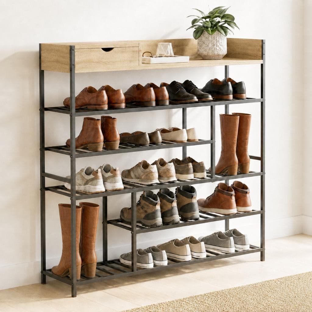 Étagère à chaussures métal noir moderne 6 étages 100 cm porte-chaussures armo...