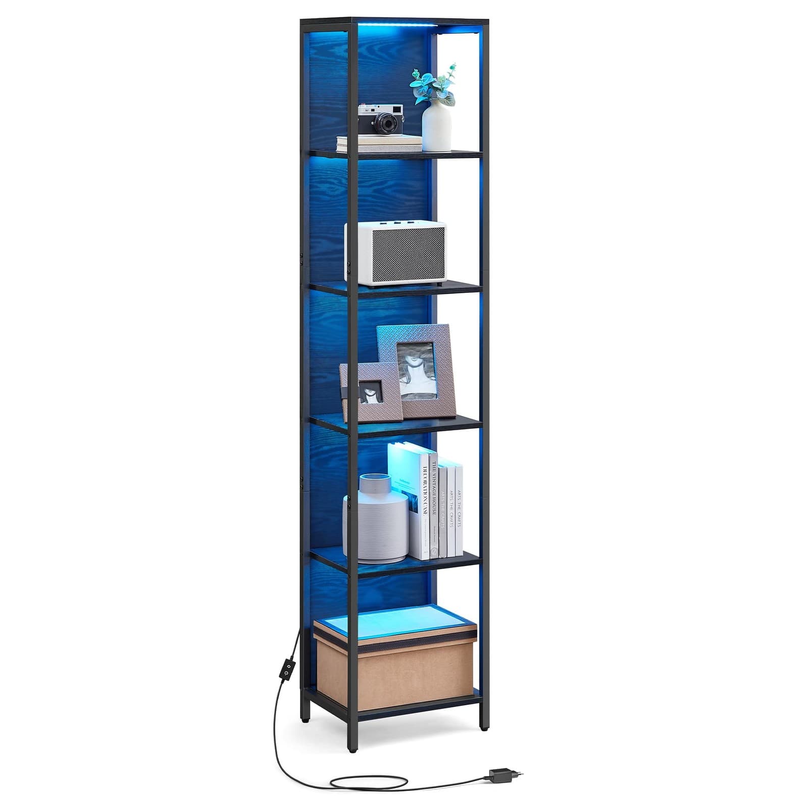Bibliothèque LED à 6 Niveaux, Étagère à Lumière Réglable, Meuble de Rangement