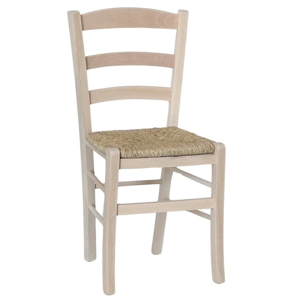 Sedia da pranzo in legno paesana da dipingere con sedile in paglia