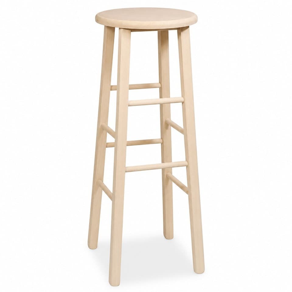 Sgabello Bar Rond En Bois Massif Brut À Peindre H 80 Cm Piétement Droit
