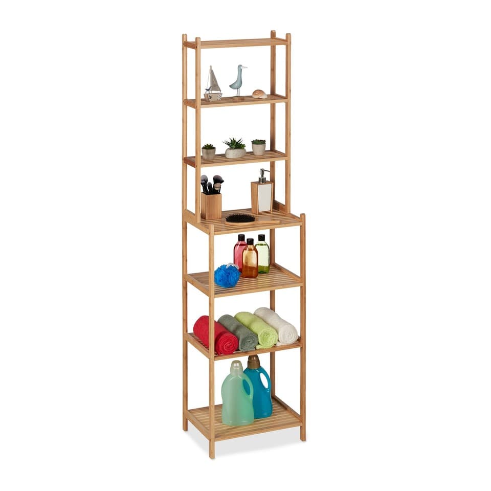 Étagère en bambou grand format meuble de salle de bain 7 niveaux naturel