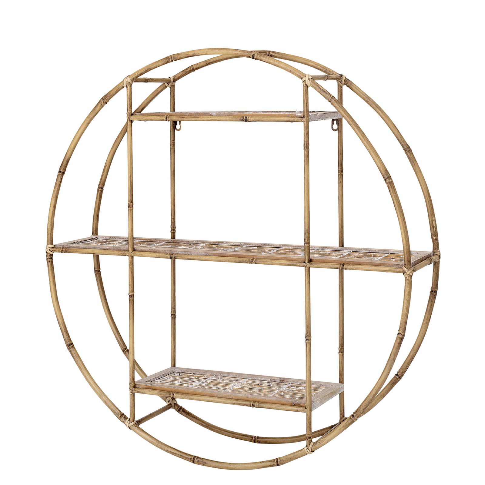 Bloomingville Étagère Rond D 80 CM Métal Cadre Bois Etages 18 Foncé Murale