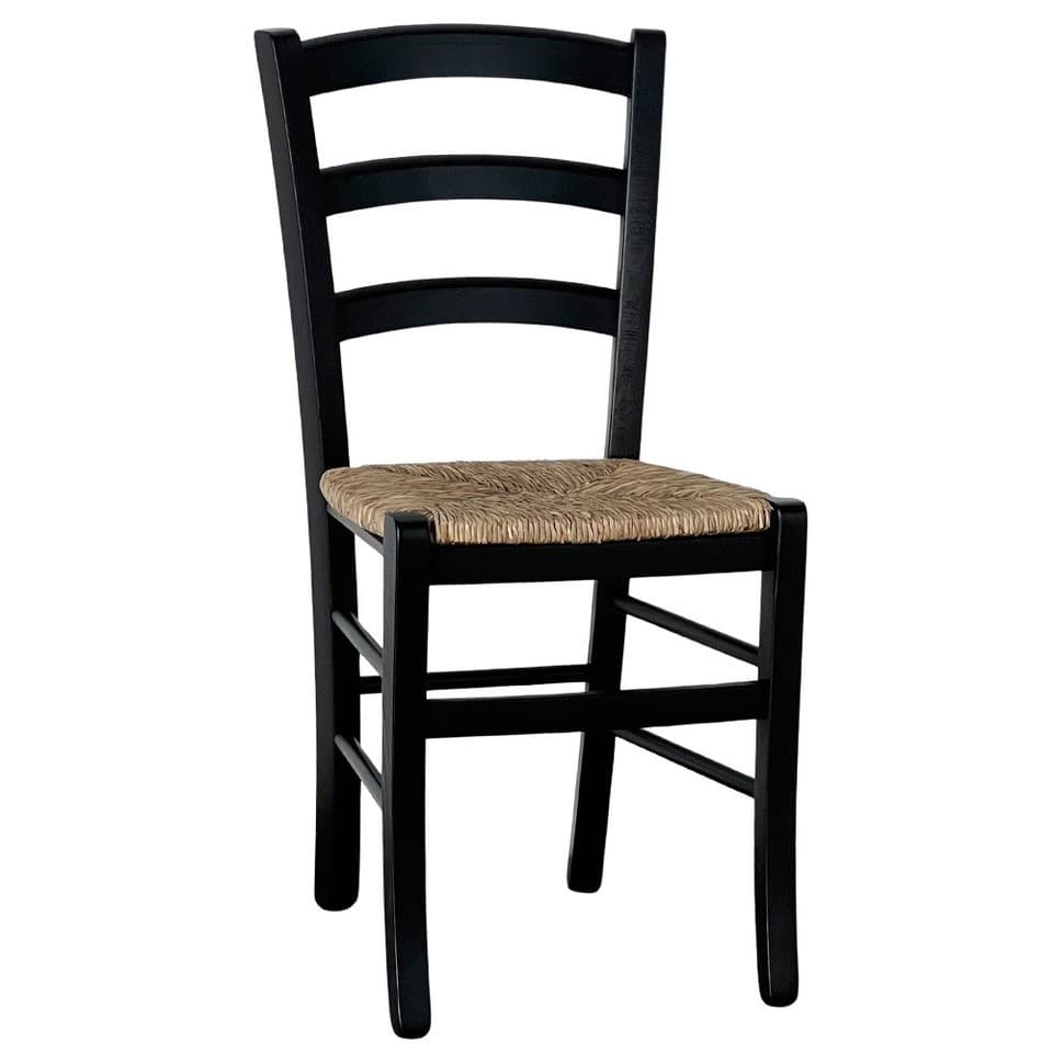 Chaise De Salle À Manger Venezia Noir Hêtre, Assise Paille Des Marais 1 Pièce