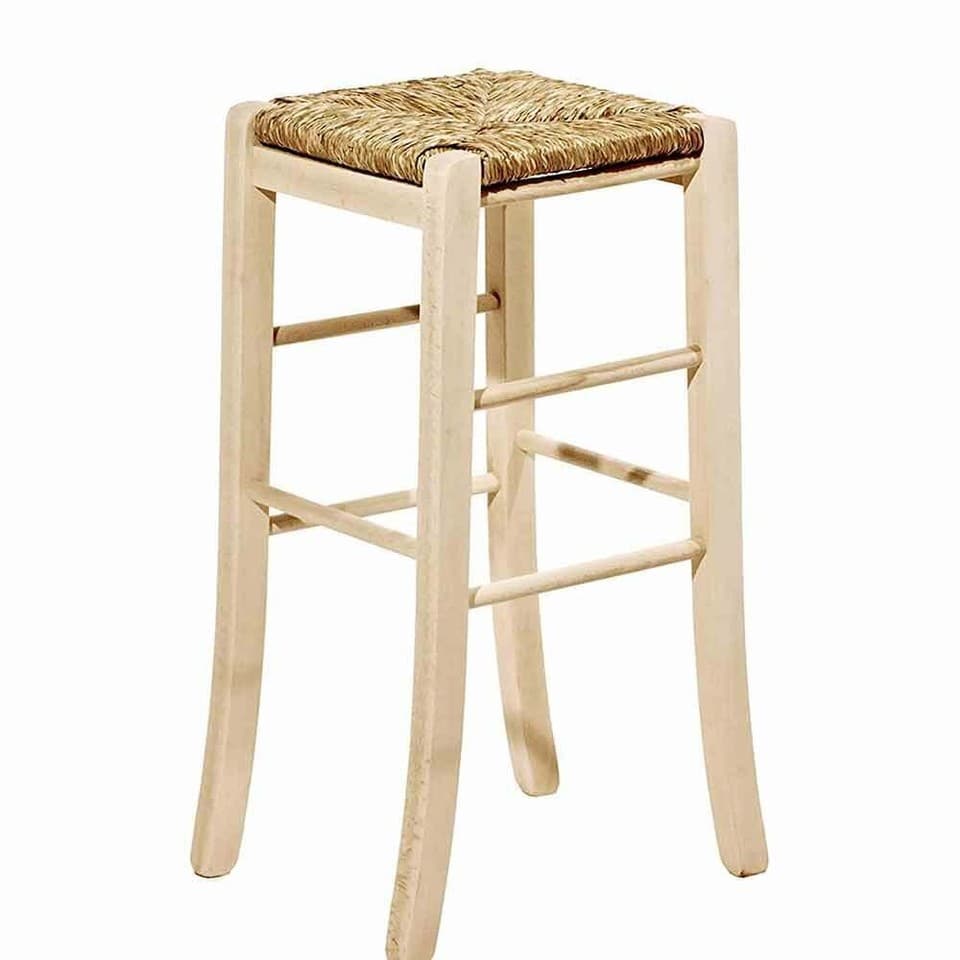 Tabouret En Bois Brut H 67 Cm Avec Assise Carrée En Paille Et Pieds Sciabola