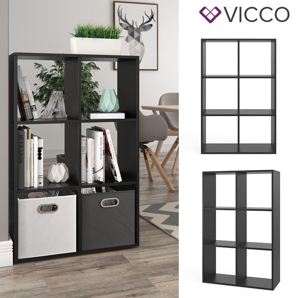 Séparateur de pièce VICCO - Étagère à 6 compartiments,bibliothèque,étagère Noir